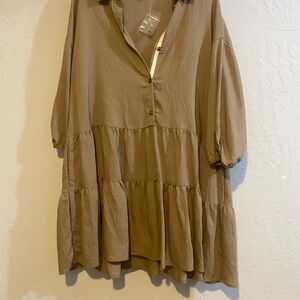 Brown Tiered Button-Up Dress